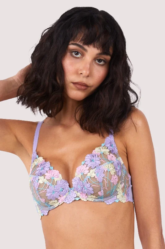 Luna Pastel Embroidery Picot Elastic Bra Youthful Women's Pop
