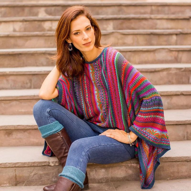 Fiesta of Color Striped Sweater Artistic Women's Hand - painted