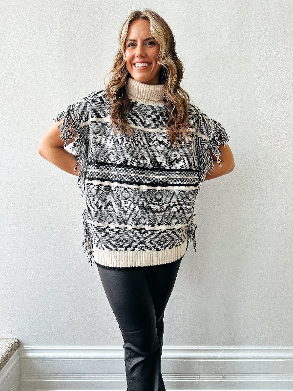Fringed Poncho Sweater Dapper Women's 1920S