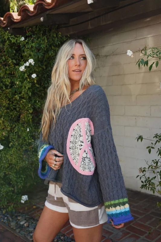 Harmony Peace Patch Sweater - Charcoal Classic Women's Tweed