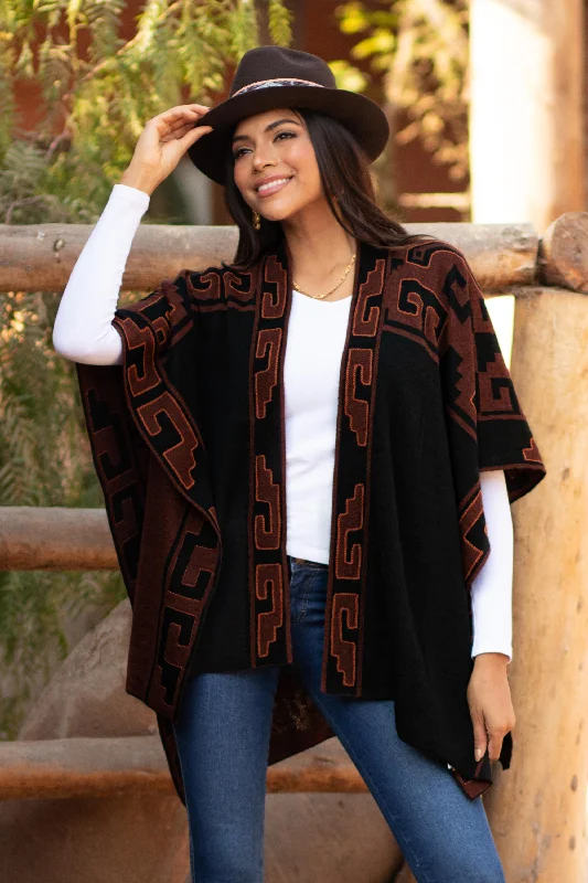 Inca Afternoon in Black Mahogany and Black Alpaca Blend Ruana from Peru Elegant Women's Formal Inca Afternoon in Black Mahogany and Black Alpaca Blend Ruana from Peru Elegant Women's Formal