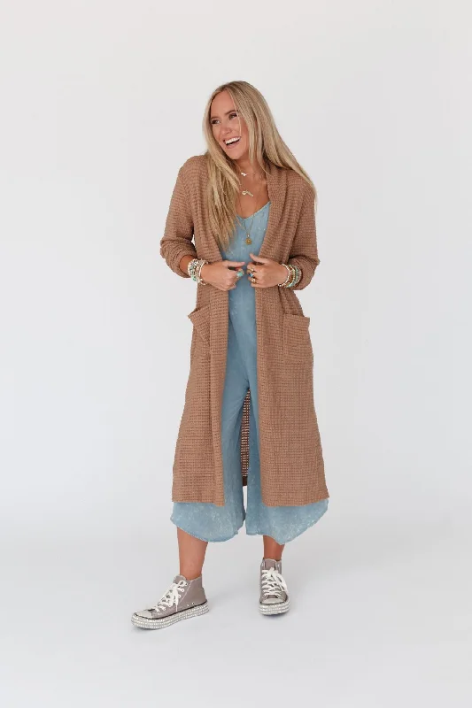 The Nest Jayde Waffle Knit Cardigan - Taupe Sporty Women's Tennis