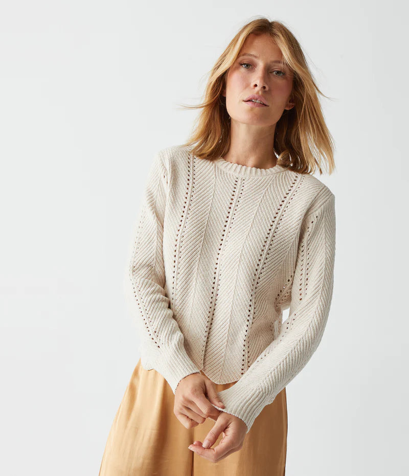 Lakin Cropped Crew Neck Pullover Classic Women's Pin - striped