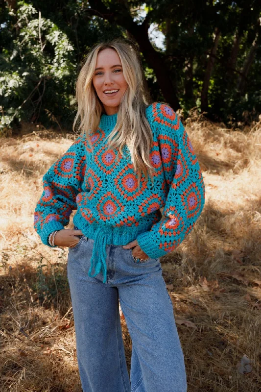 Made For Each Other Crochet Sweater - Teal Multi Confident Women's High - fashion