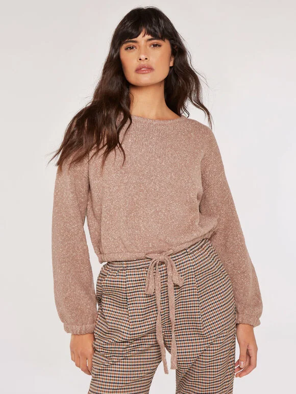 Mix Knit Tie Front Jumper Artistic Women's Hand - painted