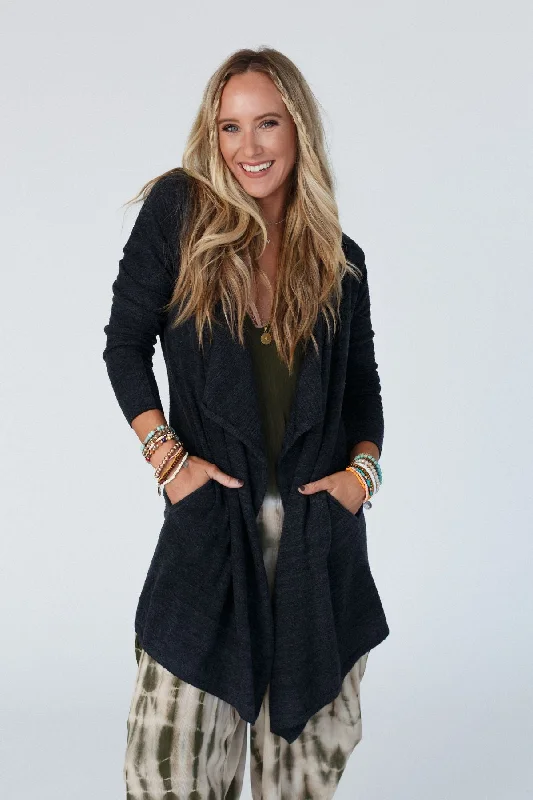 Mulholland Draped Cardigan - Charcoal Sporty Women's Athleisure 