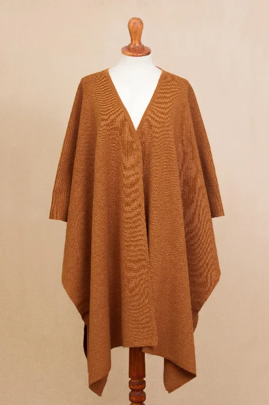 NOVICA  Knit Alpaca Blend Ruana in Sunrise from Peru, 'Elegant Fashion in Sunrise' Refined Women's Velvet