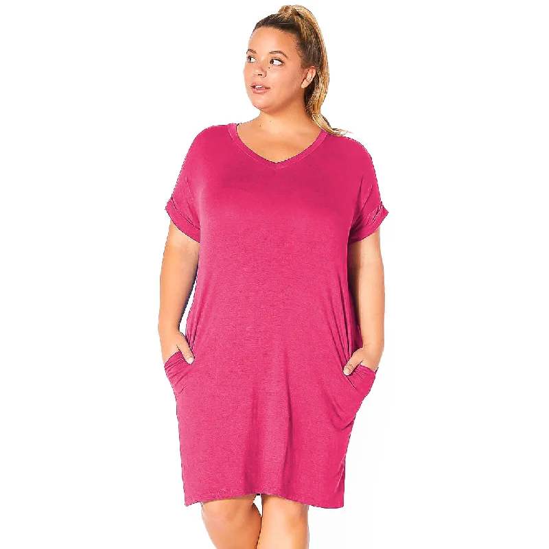 Plus Size V-Neck T-shirt Dress With Pocket