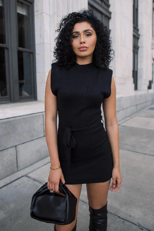 Power Pose Black Knit Mini Dress - Final Sale Practical Women's Multi - 