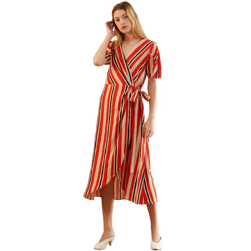 Puff Sleeve Wrap Dress in Poppy Multi Tough Women's Military - inspired