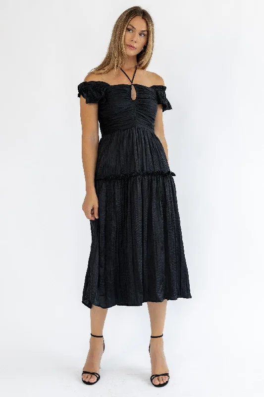 Ruche Me Right Black Midi Dress - Final Sale Monochromatic All - in - one