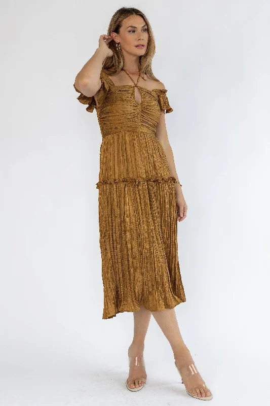 Ruche Me Right Golden Midi Dress - Final Sale Practical Women's Quick - dry