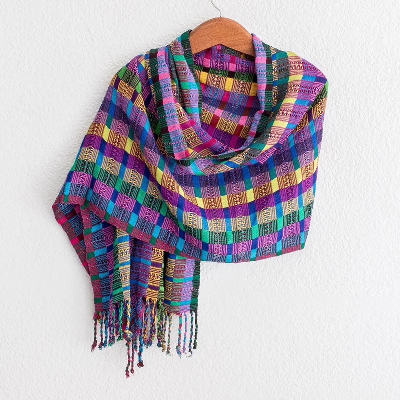 San Juan Fiesta Colorful Cotton Shawl Crafted in Guatemala