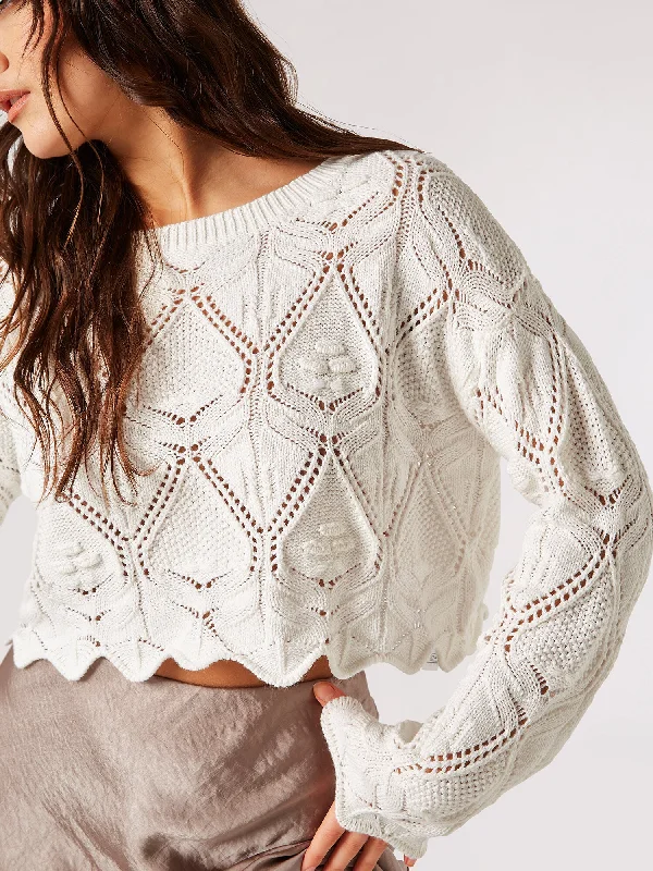 Scallop Hem Pointelle Sweater Athletic Women's 