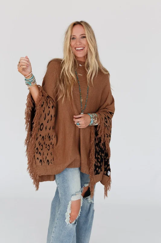 Tate Animal Print Poncho - Camel Bold Women's Animal Print