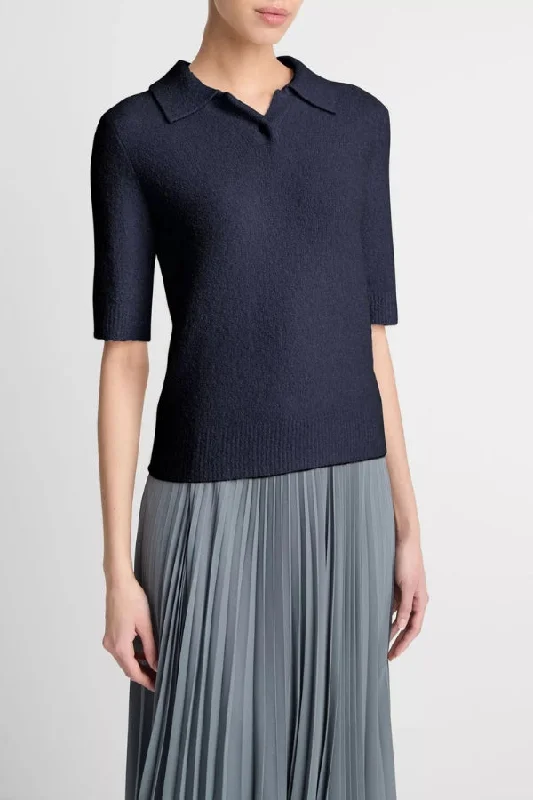 VINCE Soft Bouclé Silk-Blend Polo Sweater