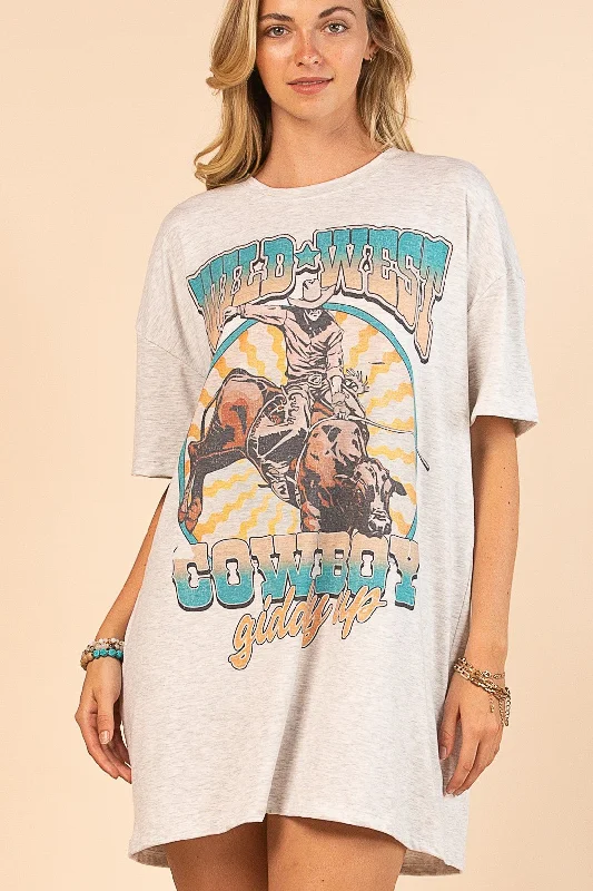 Wild West Cowboys Graphic T-shirt Dress* Hip Women's Retro