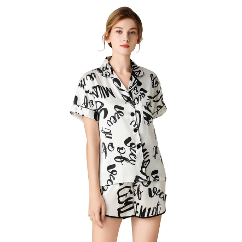 Woman Sleepwear Home Wear Short Sleeve Sweet Girl White Text Casual Pajamas (XL Size) Laid - back Women's Vibe Woman Sleepwear Home Wear Short Sleeve Sweet Girl White Text Casual Pajamas (XL Size) Laid - back Women's Vibe