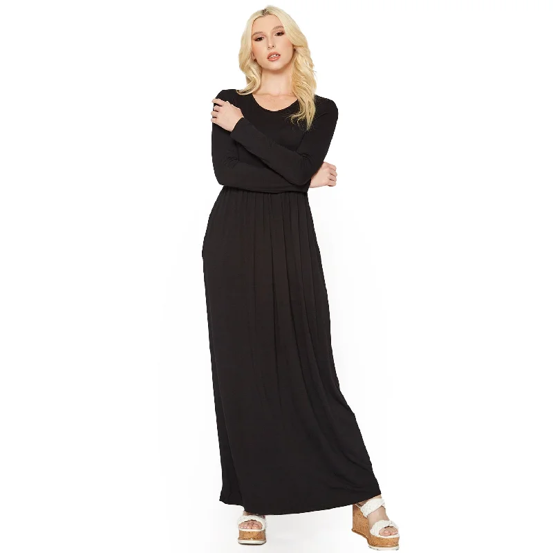 Women's Basic Long Sleeve Fit & Flare Maxi Dress