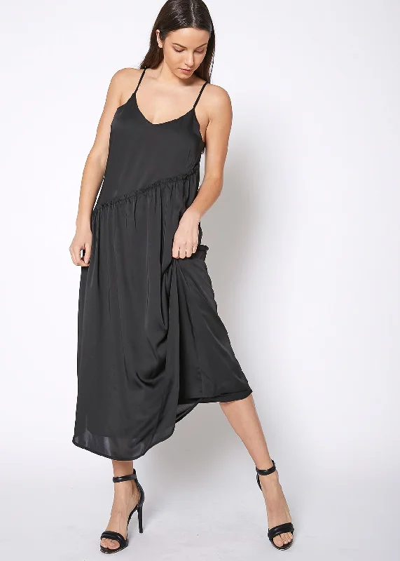 Women's Diagonal Patched Spaghetti Strap Maxi Dress In Black Australian Beach