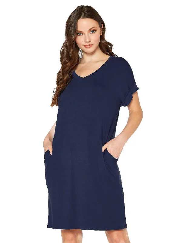 Women's Round Neck T-shirt Dress With Pocket