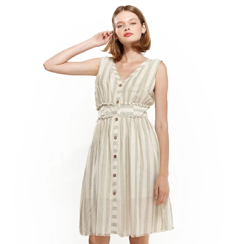 Women's Sleeveless Button Down Stripe Dress in Sage Bold Women's Animal Print