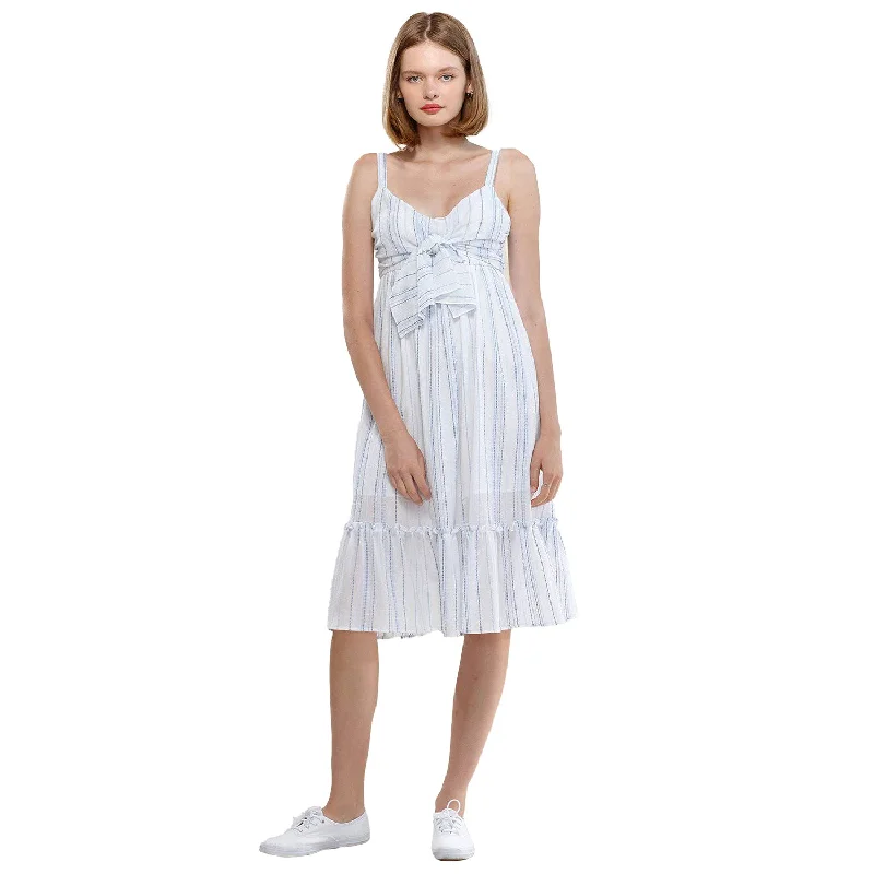 Women's Tie Front Hem Midi Dress in Oceanstripe Earthy Women's Hemp - based