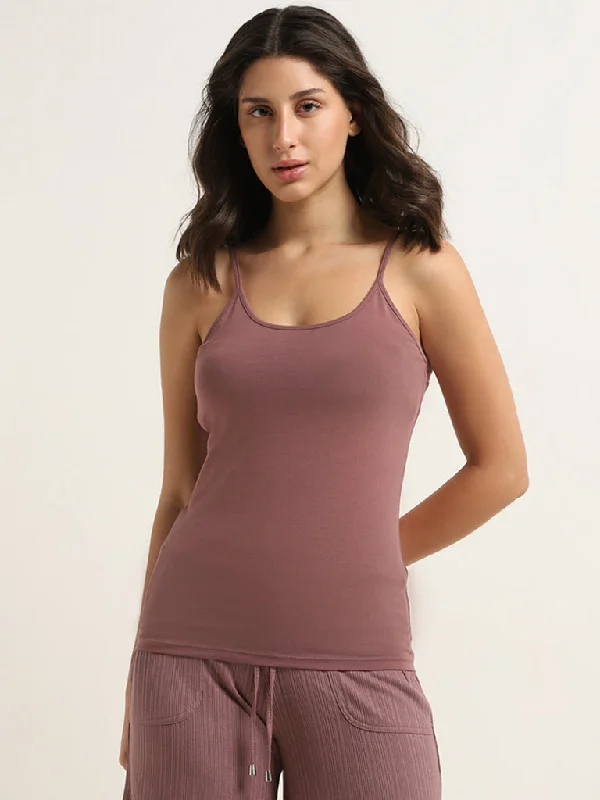 Wunderlove Dark Mauve Solid Cotton Blend Camisole