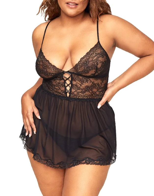 Yolandi Women's Plus-Size Unlined Babydoll Lingerie Hip Women's Retro