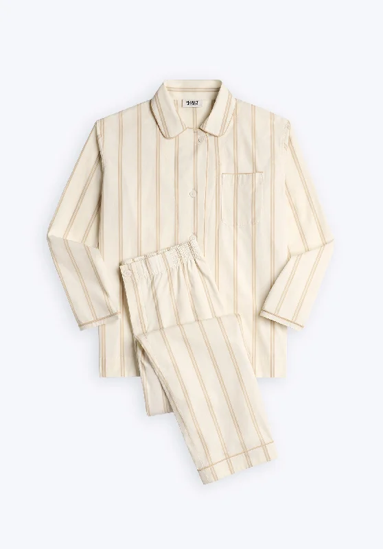 Bishop Pajama Set in Sand & Cream Stripe