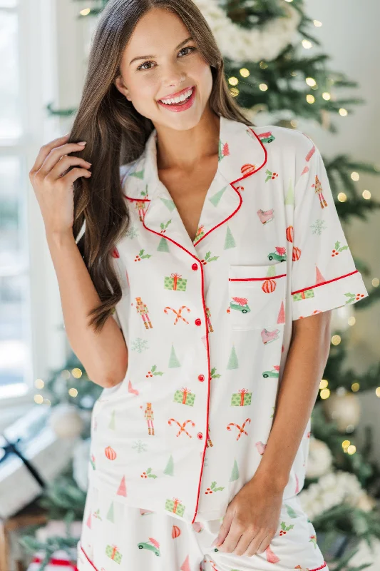 Dream Big White Holiday Print S/S Bamboo Pajama Set