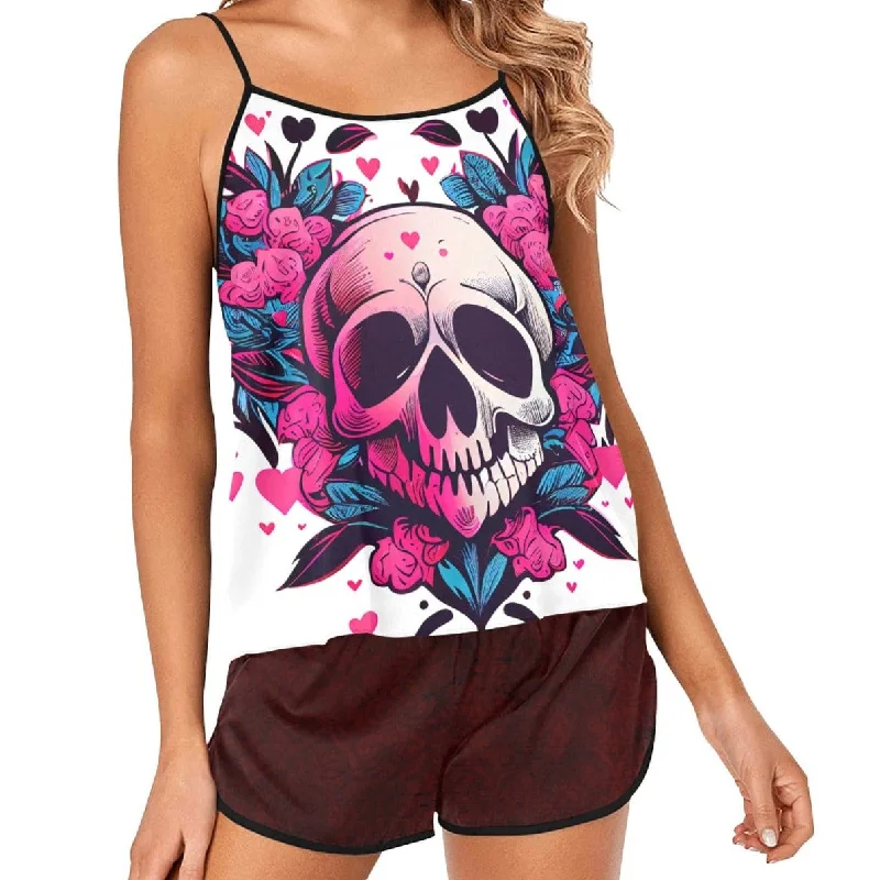 Gothic Skull Heart Floral Top & Short Pajama Set