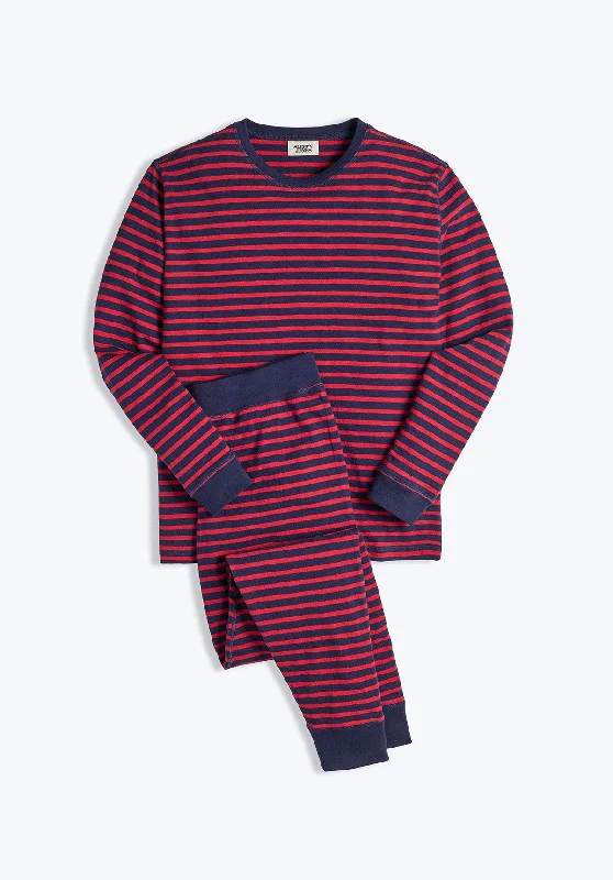 Helen Lounge Set in Navy and Red Stripe Slub Jersey