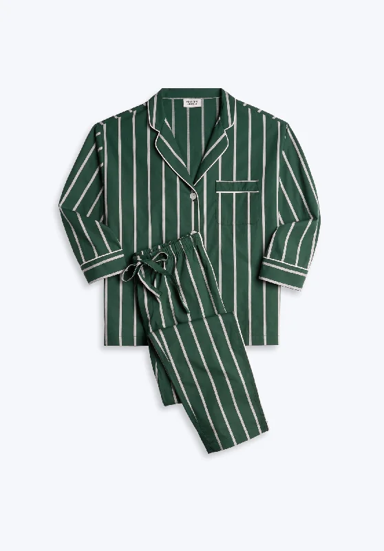 Marina Pajama Set in Hunter & Cream Sateen Stripe