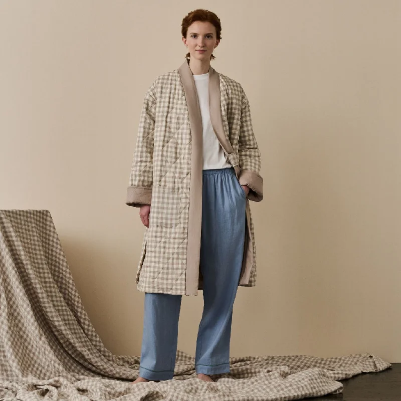 Mushroom Gingham Linen Housecoat