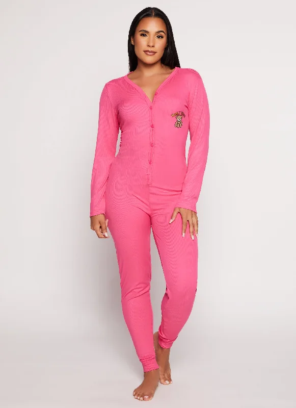 Ribbed Bearly Awake Embroidered Onesie Pajamas