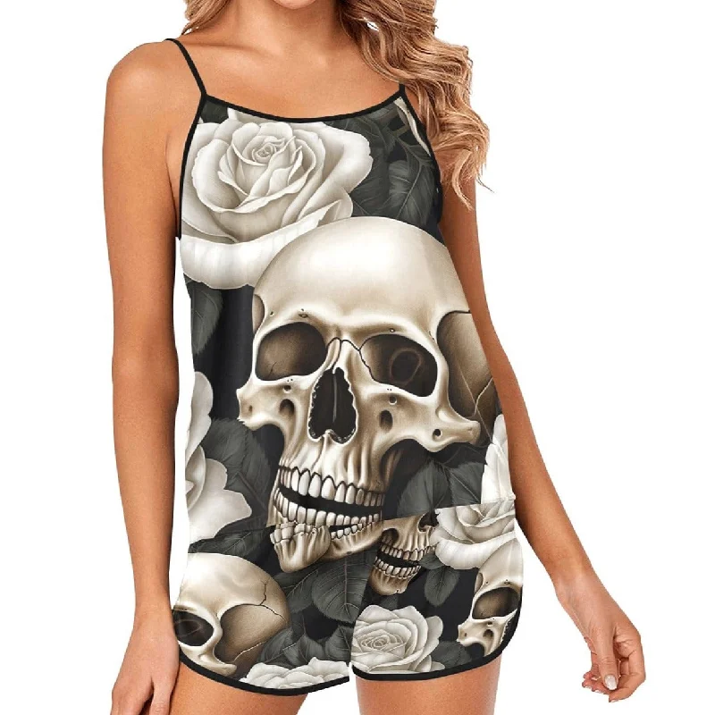 Skulls And Roses Women's Spaghetti Strap Short Pajama Set