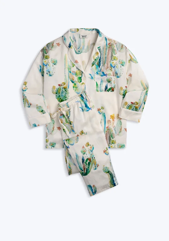 Washable Silk Marina Pajama Set in Cacti Watercolor