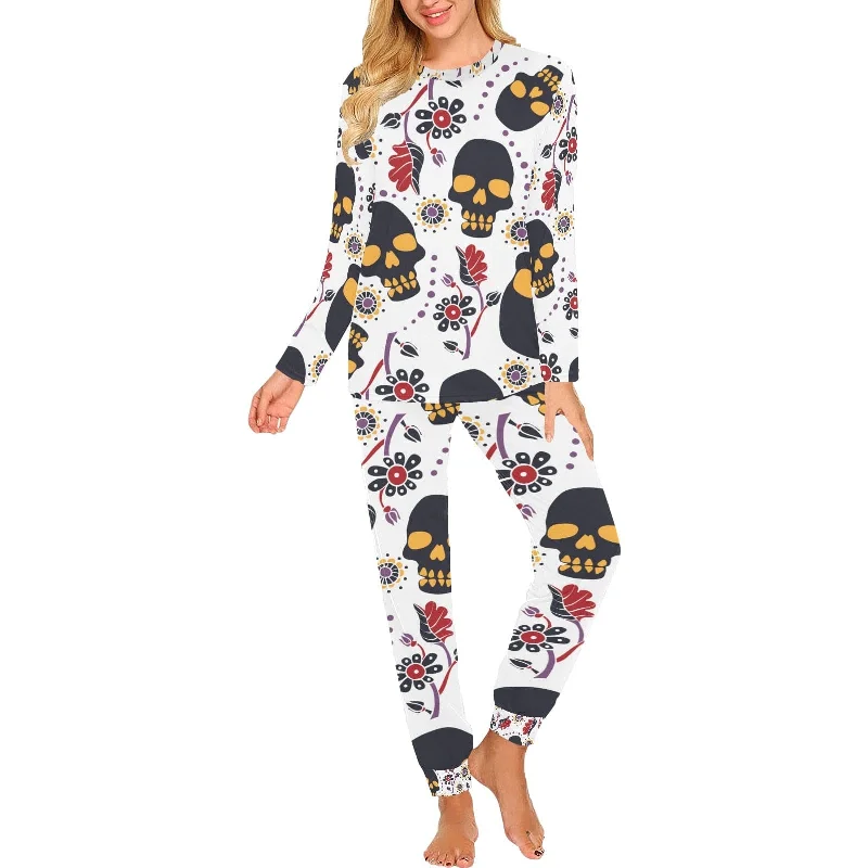 Women's Skull Brown Floral Print Pajama Set