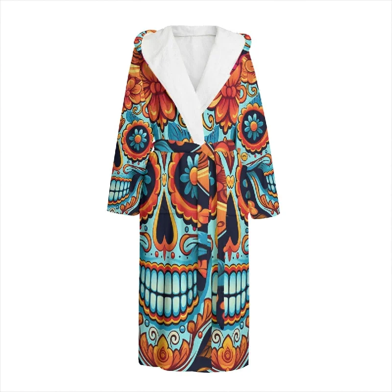 Women's Sugar Skull Flannel Hooded Bathrobe