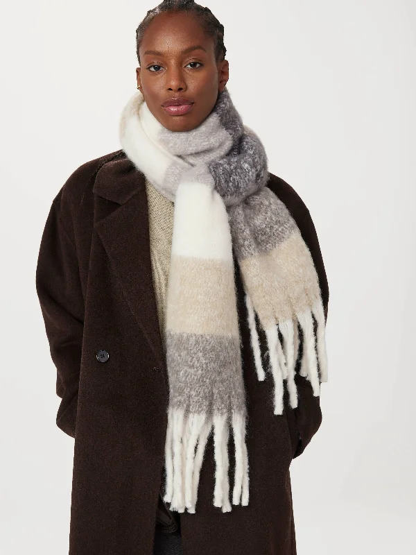 The Striped Fuzzy Scarf in Light Grey