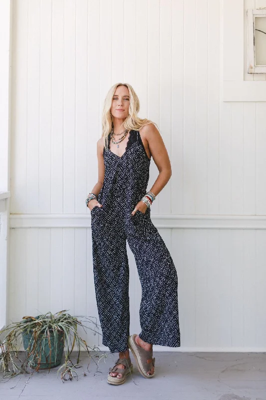 Annabelle Printed Jumpsuit - Black Monochromatic Office Style