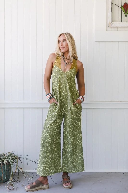 Annabelle Printed Jumpsuit - Olive Bold Women's Statement