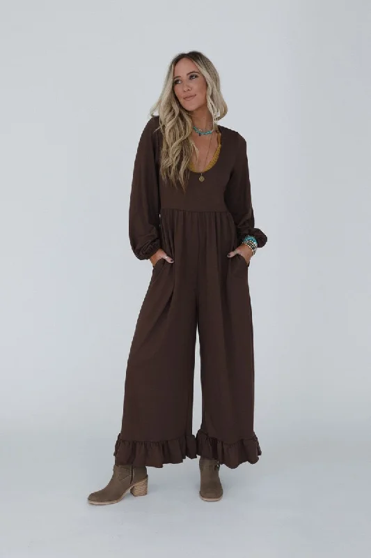 The Nest Best Intentions Long Sleeve Jumpsuit - Khaki Classic Women's Tweed