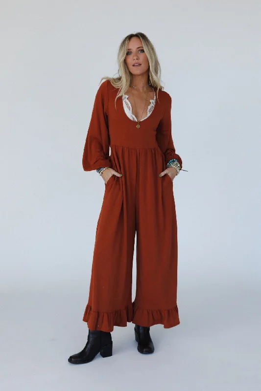 The Nest Best Intentions Long Sleeve Jumpsuit - Rust garde