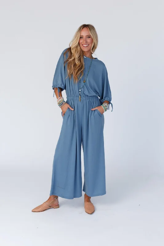 The Nest Carolina Comfy Wide Leg Jumpsuit -  Gun Metal