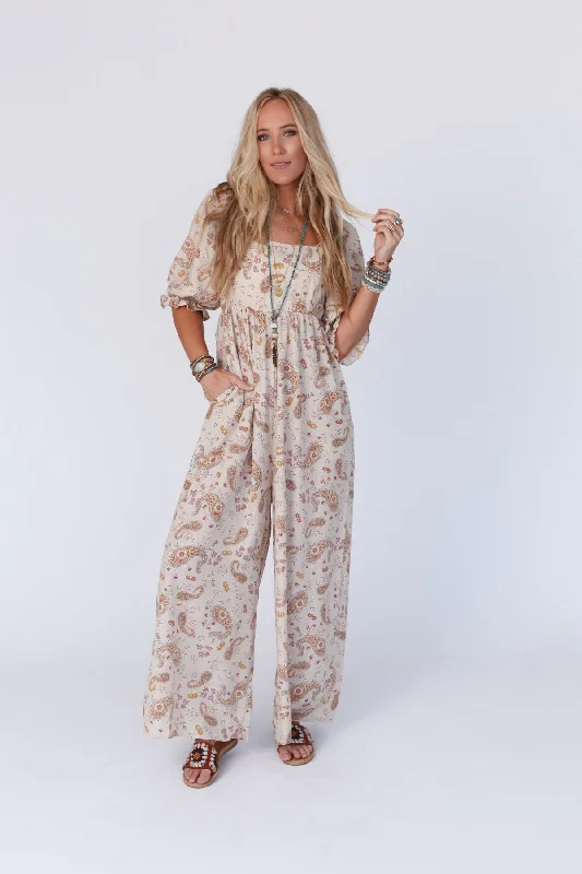 The Nest Charlotte Printed Wide Leg Jumpsuit - Nude Paisley