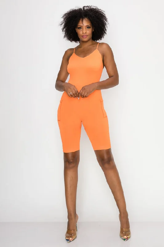 Solid Basic Romper-Orange Tough Women's Military - inspired