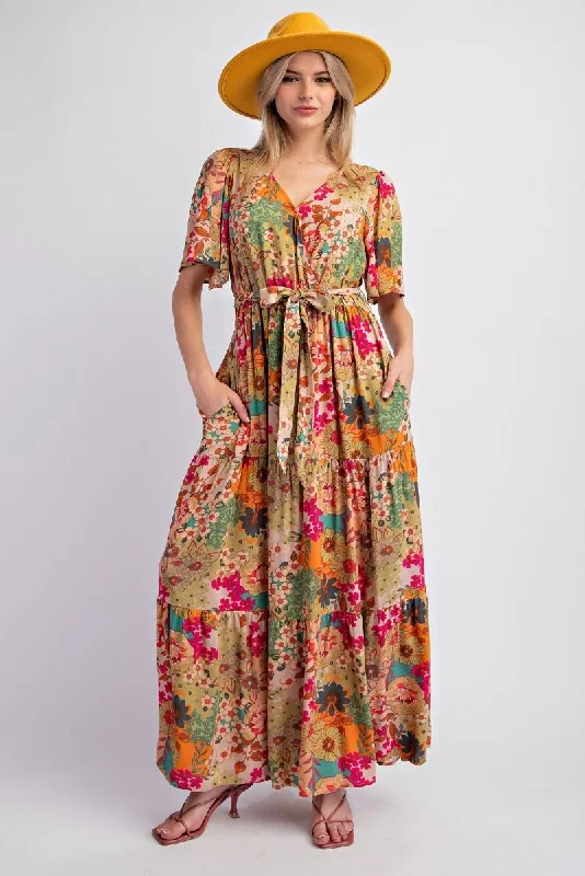 Floral Printed Challis Maxi Casual Women's Japanese 