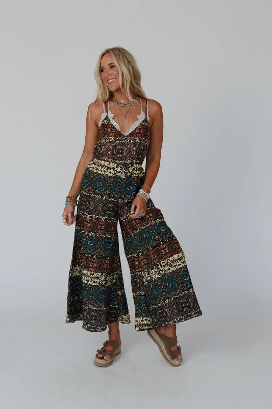 Garden Charm Printed Jumpsuit - Teal Unique Women's Upcycled